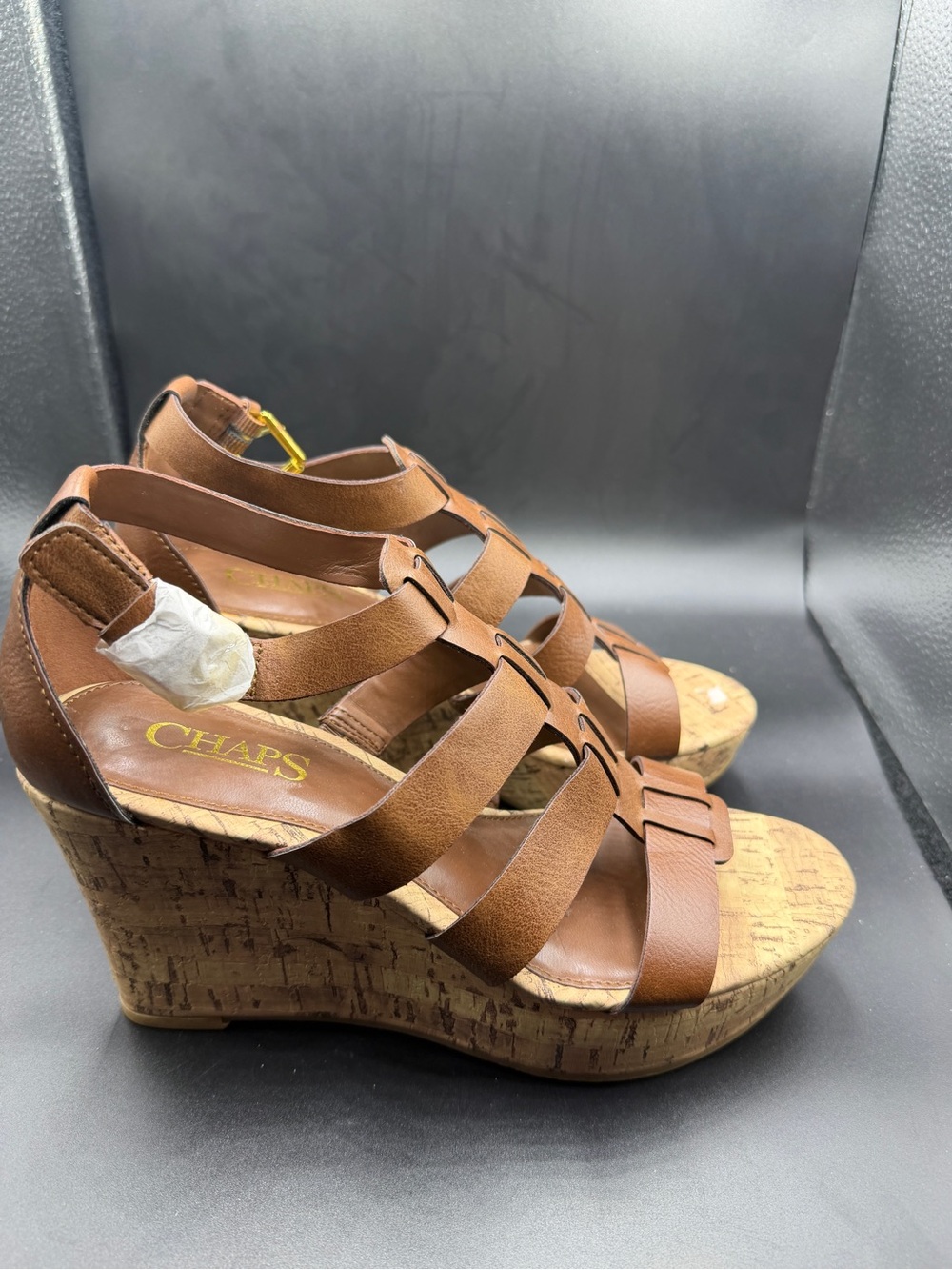 Chaps Tan Strappy Cork Wedge Sandals